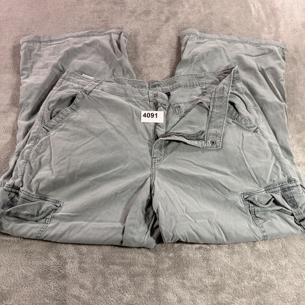 American Eagle Cargo Pants Womens 18 Grey Super High Rise Baggy Wide Leg Stretch